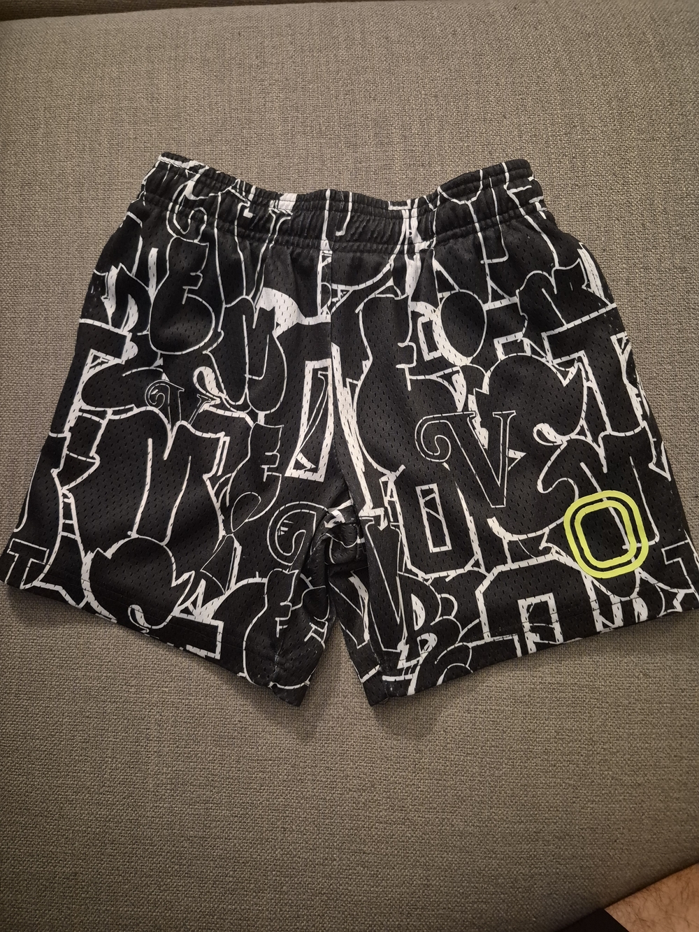 Kids Black Printed Athletic Shorts with Neon Lime Accent